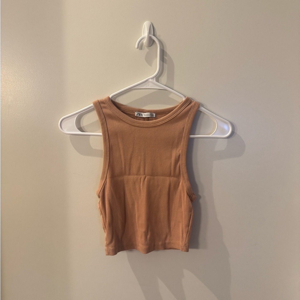 Zara Camel Sleeveless Crop Top